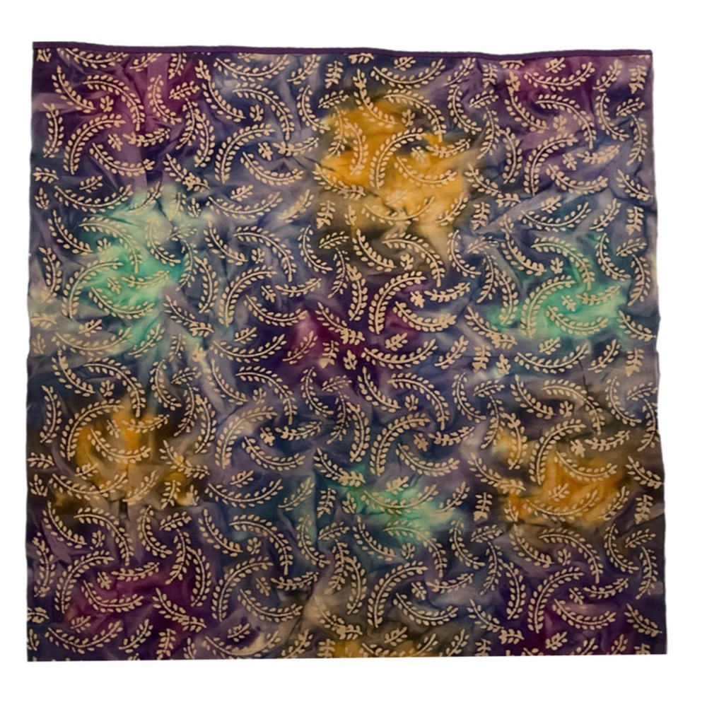 Batik Fabric - Leaf Design - Purple/Green/Gold - Table Cloth/Cover